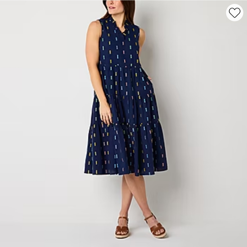 St. John's Bay Sleeveless Floral Midi POCKETS Dress Size L